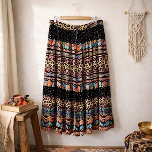 Vintage 90's Ride Multi Print Boho Skirt Size L - XL Leopard Tribal Funky